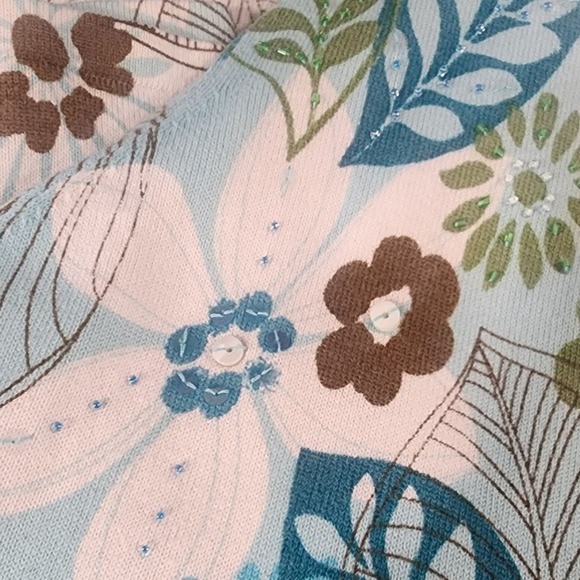 Alfred Dunner Floral Cardigan Button Front 3/4 Sleeve Top Blue‎ L - Picture 7 of 7